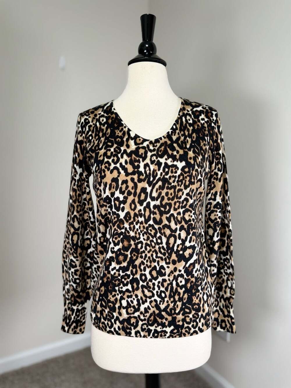 Talbots Pure Merino Wool Sweater Size Sp Leopard Print Autumn Capsule Cardigan